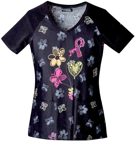 Runway Breast Cancer Best Wishes V-Neck Scrub Top. Embroidery is available on this item.