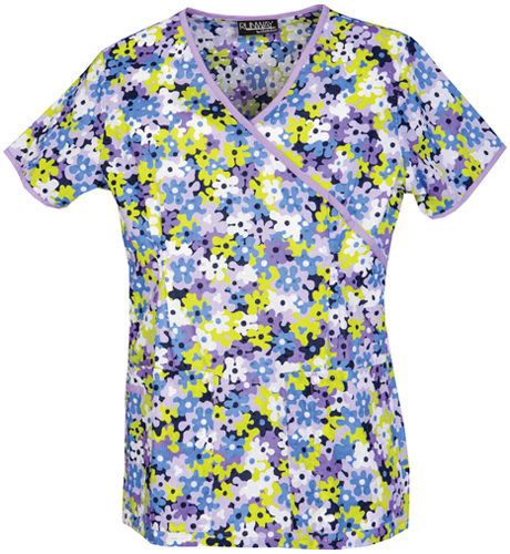 Runway Women's Camo-Fleurs Mock Wrap Scrub Top. Embroidery is available on this item.