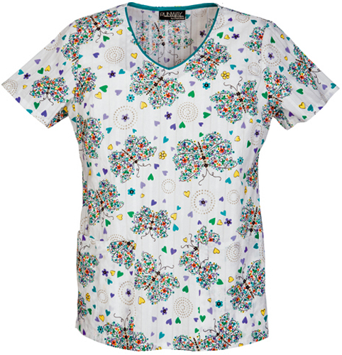 Runway Women's Flutterbys V-Neck Scrub Top. Embroidery is available on this item.