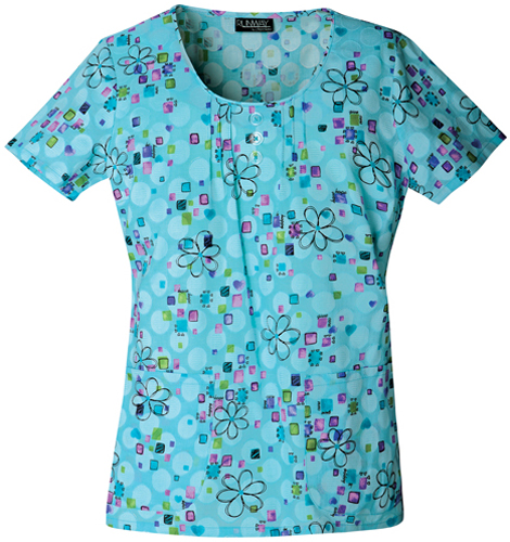 Runway Women's I Heart Geos Round Neck Scrub Top. Embroidery is available on this item.