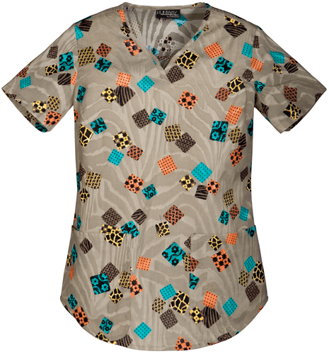 Runway Women's Jungle Jumble V-Neck Scrub Top. Embroidery is available on this item.