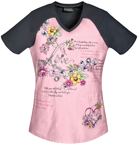 Runway Women's Love Heals V-Neck Scrub Top. Embroidery is available on this item.