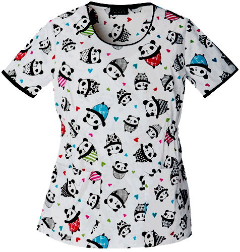 Runway Women's Panda Party Round Neck Scrub Top. Embroidery is available on this item.