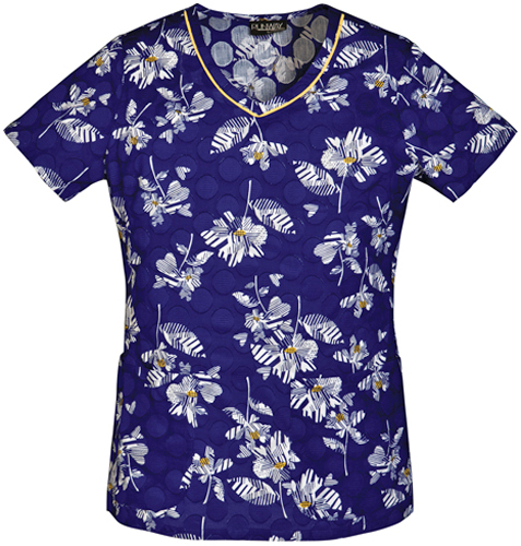 Runway Women's Stripe a Posy V-Neck Scrub Top. Embroidery is available on this item.