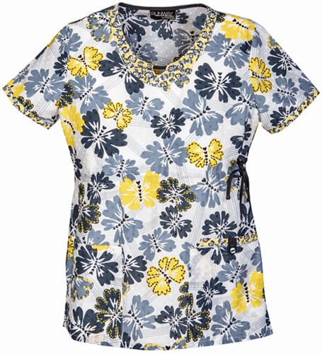 Runway Womens Sunshine Flight Round Neck Scrub Top. Embroidery is available on this item.