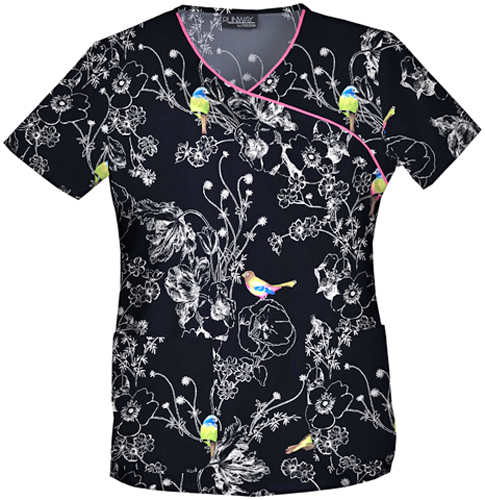 Runway Women's Sweet Tweet Mock Wrap Scrub Top. Embroidery is available on this item.