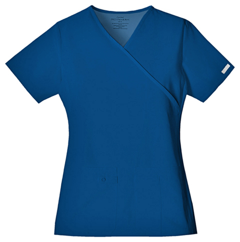 Cherokee Women's Mock Wrap Knit Panel Scrub Top. Embroidery is available on this item.