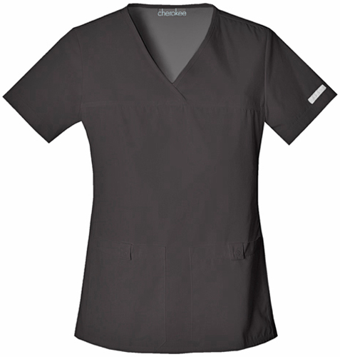 Cherokee Women's V-Neck Knit Panel Scrub Top. Embroidery is available on this item.