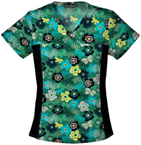Cherokee Women's Doodle Butterfly V-Neck Scrub Top. Embroidery is available on this item.
