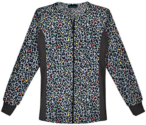 Cherokee Women's Deft Leopard Zip Scrub Jacket. Embroidery is available on this item.