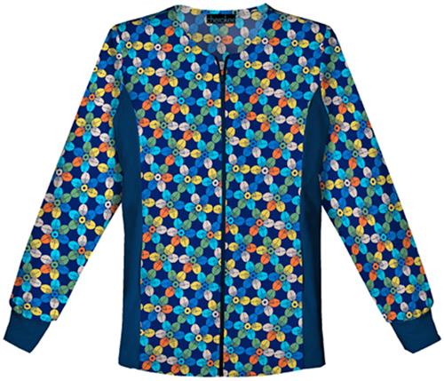 Cherokee Women Daisy Diagonal Warm-Up Scrub Jacket. Embroidery is available on this item.