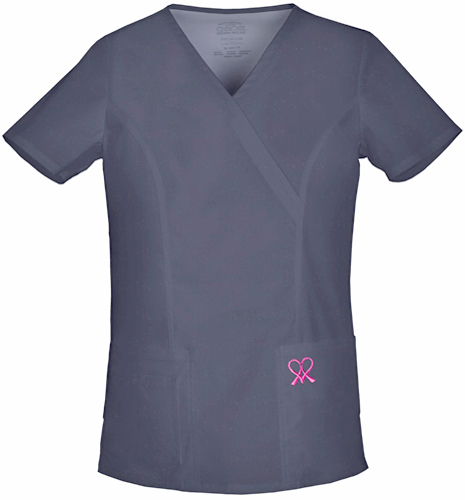 Cherokee Women's Breast Cancer Mock Wrap Scrub Top. Embroidery is available on this item.