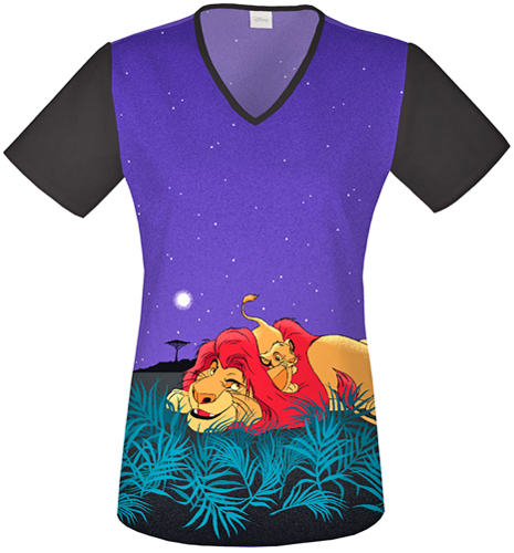Tooniforms Women's The Lion King V-Neck Scrub Top. Embroidery is available on this item.