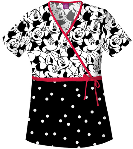 Tooniforms Women's Big Minnie Mock Wrap Scrub Top. Embroidery is available on this item.