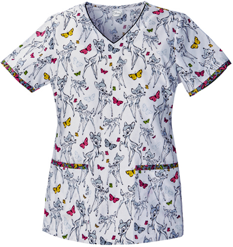 Tooniforms Women's Fawn & Flutter V-Neck Scrub Top. Embroidery is available on this item.