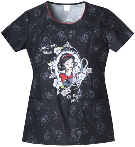 Tooniforms Women's Forever Snow White Scrub Top. Embroidery is available on this item.