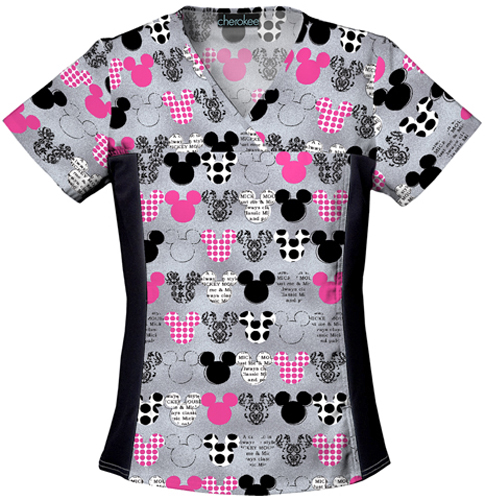 Tooniforms Women's Mickey V-Neck Knit Scrub Top. Embroidery is available on this item.