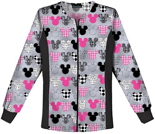 Tooniforms Women's Mickey Warm-Up Scrub Jacket. Embroidery is available on this item.