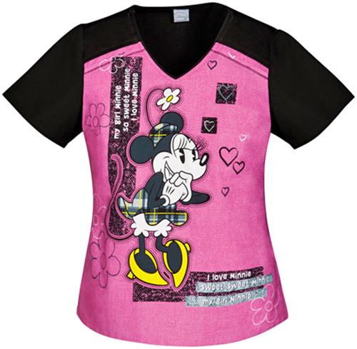 Tooniforms Women's My Girl Minnie V-Neck Scrub Top. Embroidery is available on this item.
