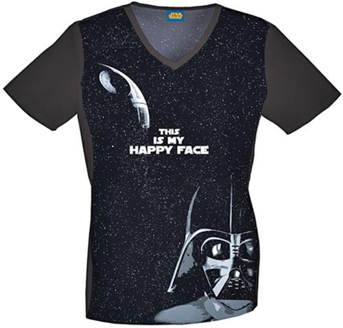 Tooniforms Women's Darth Vader V-Neck Scrub Top. Embroidery is available on this item.