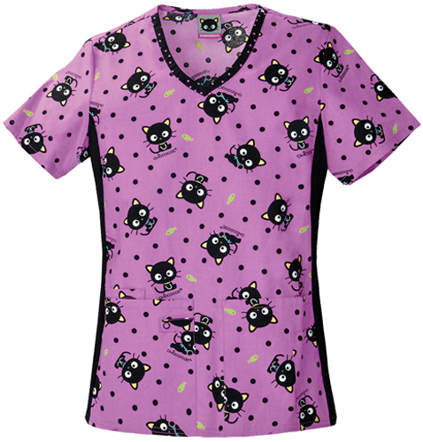 Tooniforms Women's Chococat V-Neck Scrub Top. Embroidery is available on this item.