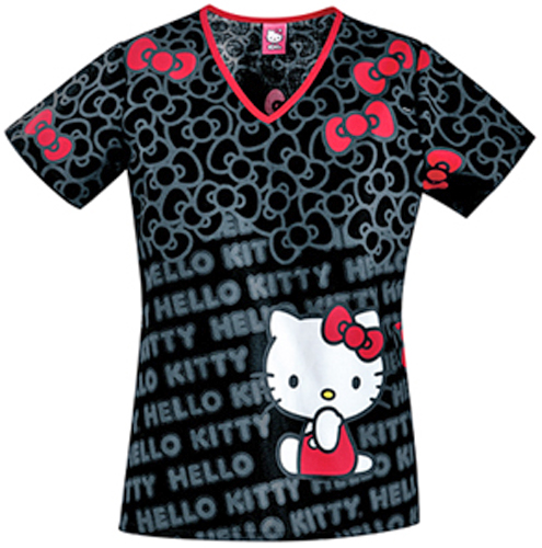 Tooniforms Women's Hello Kitty Red Bow Scrub Top. Embroidery is available on this item.