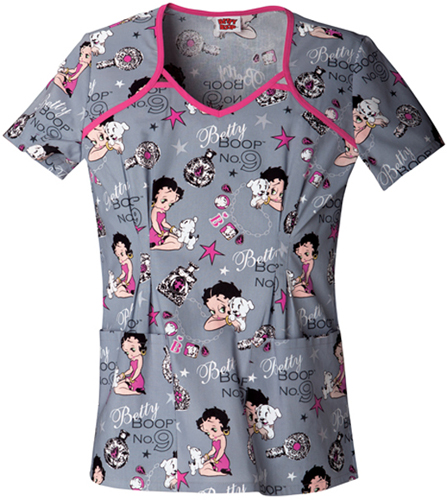 Tooniforms Women's Boop No. 9 V-Neck Scrub Top. Embroidery is available on this item.