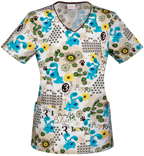 Tooniforms Women's Blue's Clues V-Neck Scrub Top. Embroidery is available on this item.
