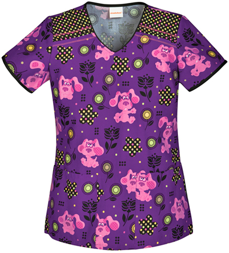 Tooniforms Women's Blue's Clues Spots Scrub Top. Embroidery is available on this item.