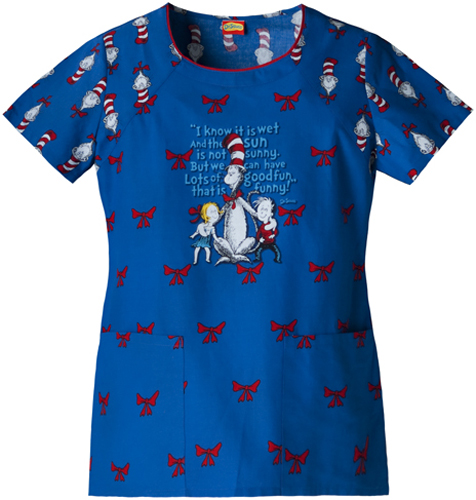 Tooniiforms Women's Cat Hat Stripe Scrub Top. Embroidery is available on this item.