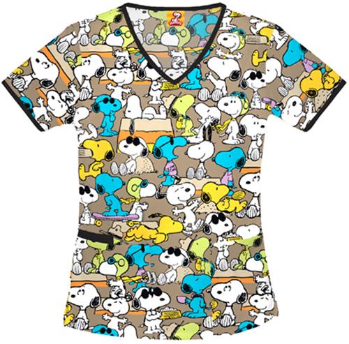 Tooniforms Women's Go Snoopy V-Neck Scrub Top. Embroidery is available on this item.