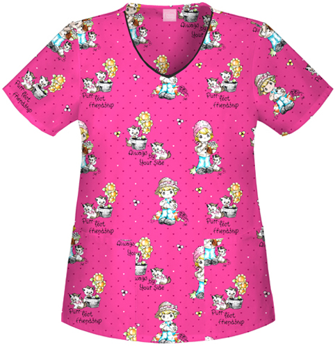 Tooniforms Women's Purr-fect Friendship Scrub Top. Embroidery is available on this item.