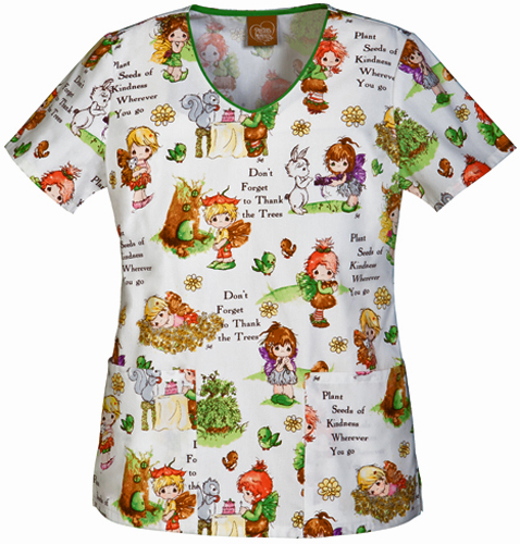 Tooniforms Women's Seeds/Kindness V-Neck Scrub Top. Embroidery is available on this item.