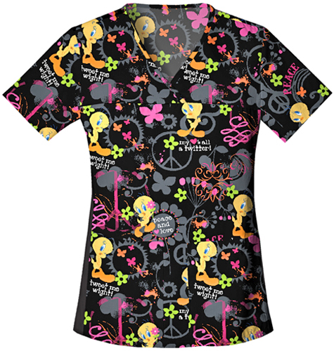 Tooniforms Women's Tweet Me Wight V-Neck Scrub Top. Embroidery is available on this item.