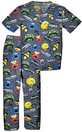 Tooniforms Kid's Sesame Street Mustache Scrub Set. Embroidery is available on this item.