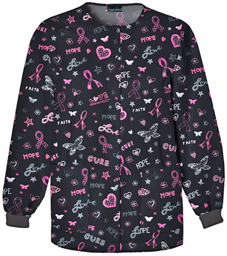 Cherokee Breast Cancer Love,Hope,Cure Scrub Jacket. Embroidery is available on this item.