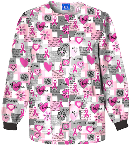 Scrub HQ Breast Cancer Words of Love Scrub Jacket. Embroidery is available on this item.