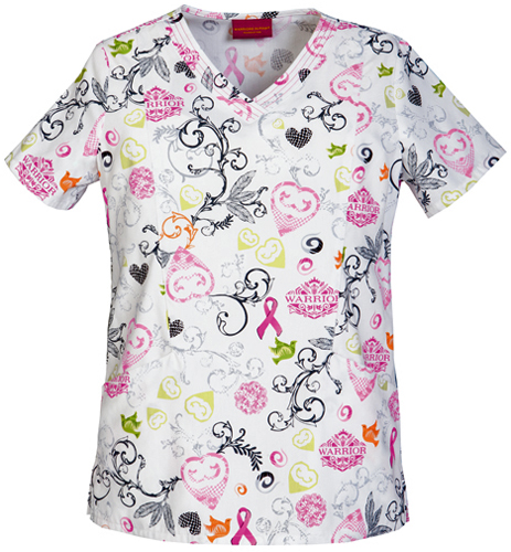 Cherokee Breast Cancer Heart of Warrior Scrub Top. Embroidery is available on this item.