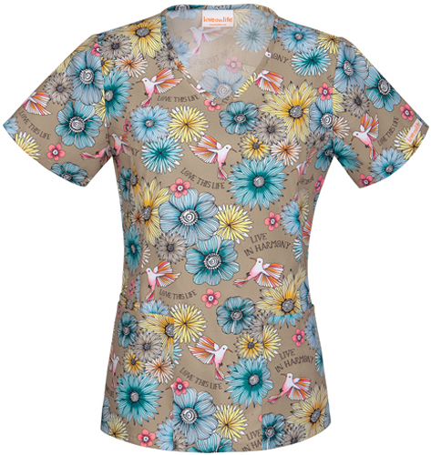 Cherokee Women's Live in Harmony V-Neck Scrub Top. Embroidery is available on this item.