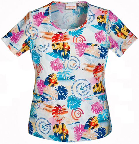 Cherokee Women's Ocean Leaves Round Neck Scrub Top. Embroidery is available on this item.