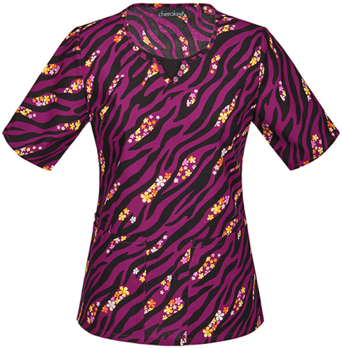 Cherokee Women's Pretty Wild! Round Neck Scrub Top. Embroidery is available on this item.