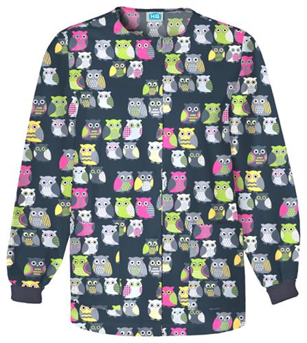 Scrub HQ Women's Owl Be There Warm-Up Scrub Jacket. Embroidery is available on this item.