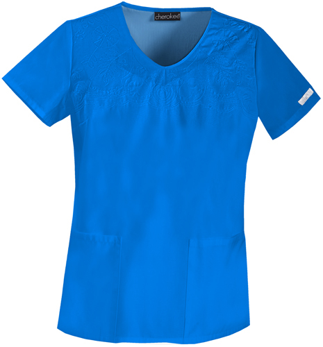 Cherokee Women's V-Neck Embroidered Scrub Top. Embroidery is available on this item.
