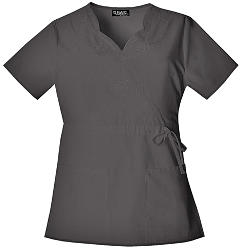 Cherokee Women's Mock Wrap Embroidered Scrub Top. Embroidery is available on this item.