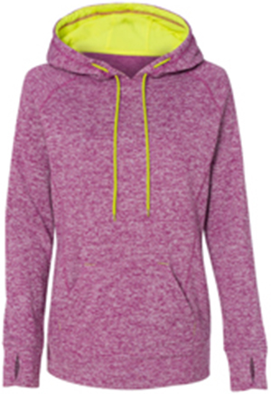 J America Ladies Cosmic Poly Fleece Hoodie. Decorated in seven days or less.