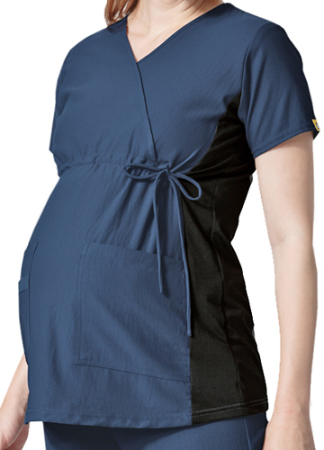 WonderWink Maternity Mock Wrap Scrub Top. Embroidery is available on this item.