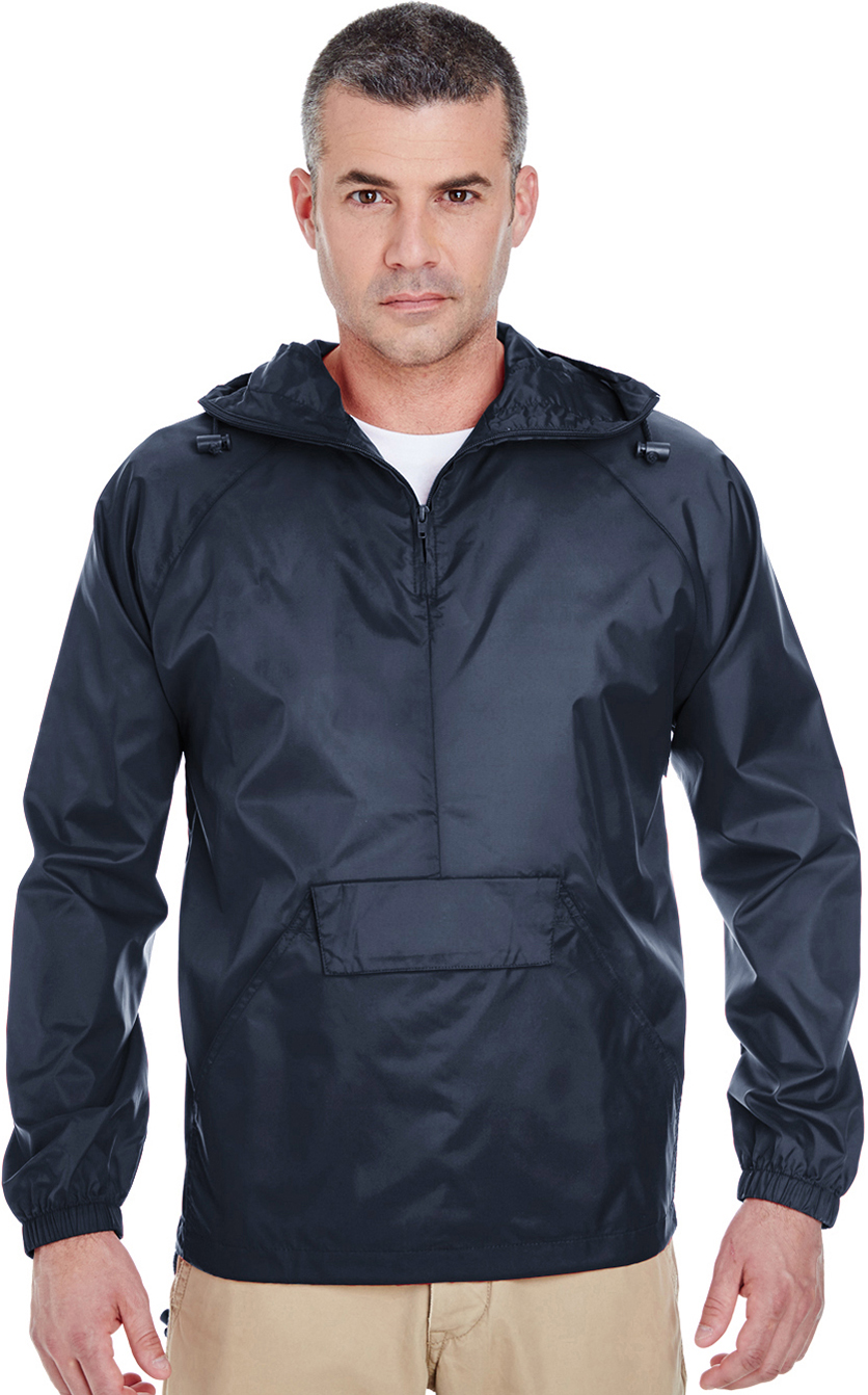 E123263 UltraClub Mens Hooded Pullover Pack-Away Jacket
