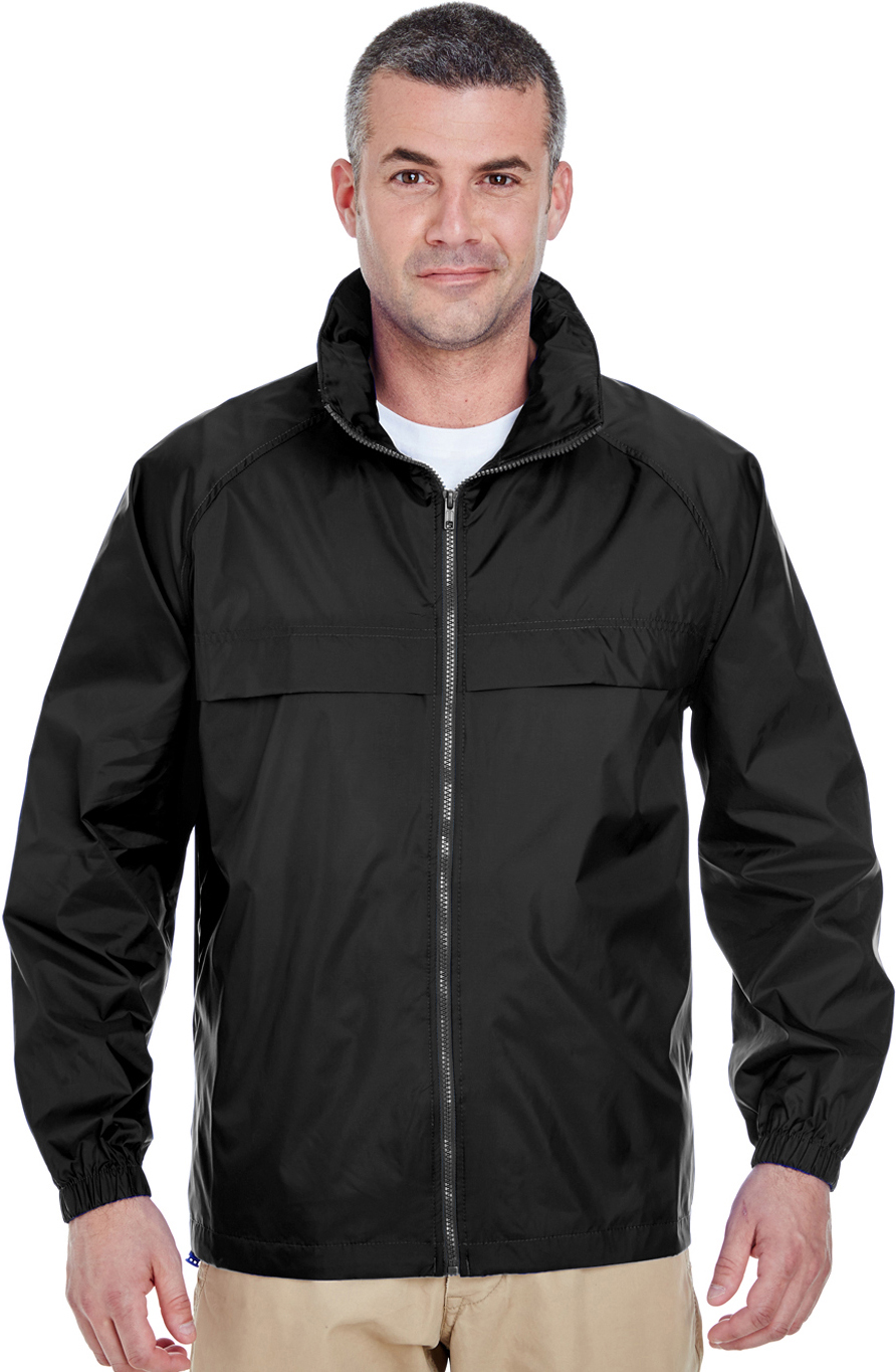 E123262 UltraClub Mens Full-Zip Hooded Pack-Away Jacket