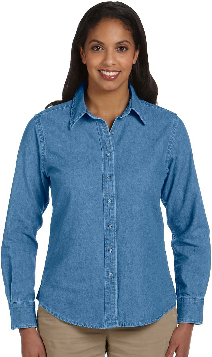 E123151 Harriton Ladies Long-Sleeve Denim Shirt