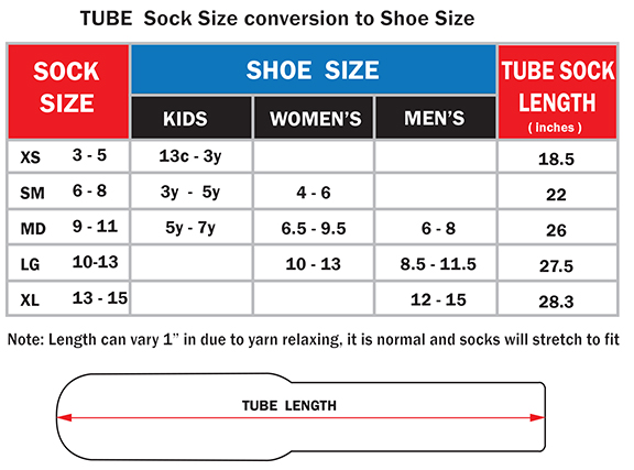 epic tube sock size chart